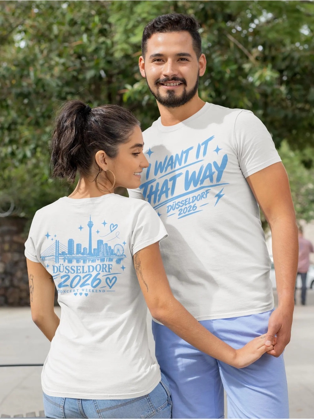 Gildan White Tee with Light Blue Düsseldorf 2026 Graphic